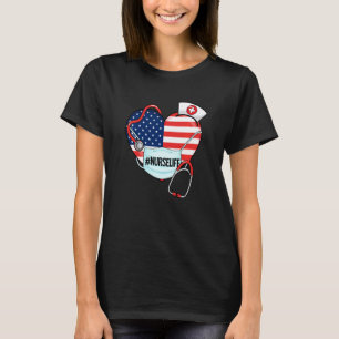 Nurse Life American Heart Flag Face Mask Stethosco T-Shirt