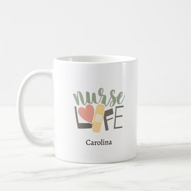 Nurse Life Bandage Heart Nursing School Name Coffe Coffee Mug (Left)