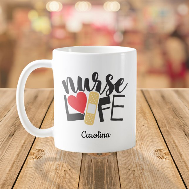 Nurse Life Bandage Heart Nursing School Name Coffee Mug (Creator Uploaded)