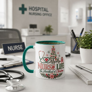 Nurse Life Christmas Mug, The Heartbeat Nurse Gift Mug