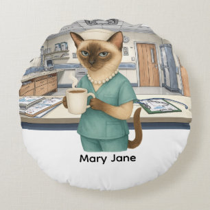 Nurse life Coffee First for cat lovers Round Cushion