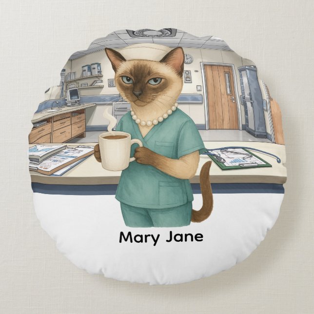 Nurse life Coffee First for cat lovers Round Cushion (Front)