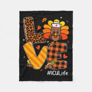 Nurse Life Fall Icu Nurse Turkey Thanksgiving Day Fleece Blanket