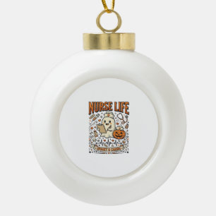 Nurse Life Halloween Ghost Pumpkin Vintage Shirt D Ceramic Ball Christmas Ornament