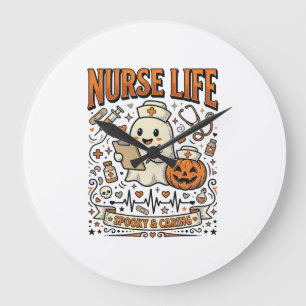 Nurse Life Halloween Ghost Pumpkin Vintage Shirt D Large Clock