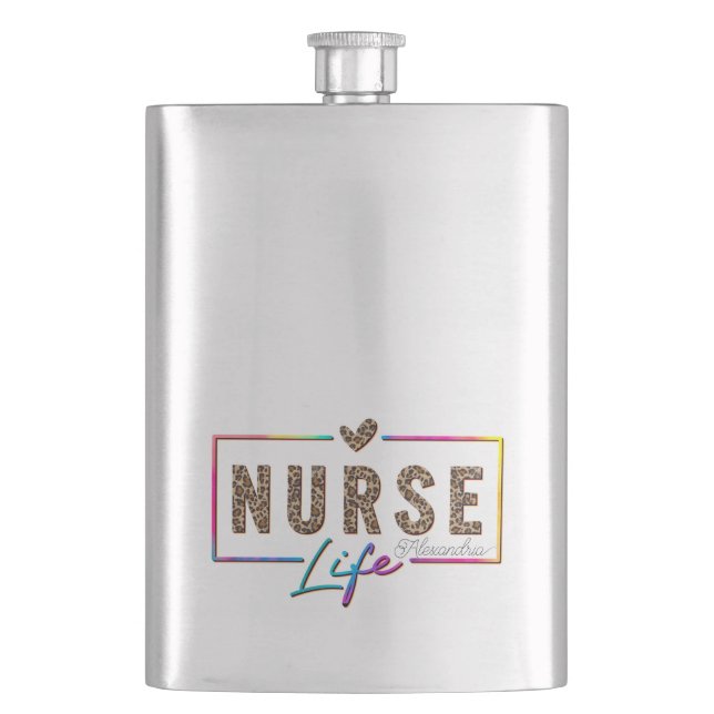 "Nurse Life" in Elegant Rainbow Colours Hip Flask (Front)