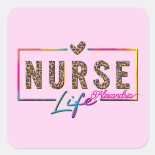 "Nurse Life" in Elegant Rainbow Colours Square Sticker