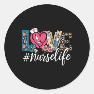 Nurse Life Leopard Flower Nurse's Week Valentine D Classic Round Sticker