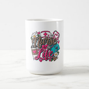 Nurse Life Leopard Print Stethoscope Heart Coffee Mug