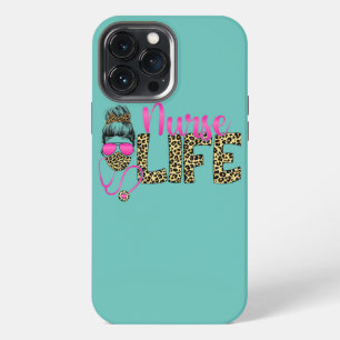 Nurse Life Messy Bun Hair Leopard Nurses Day iPhone 13 Pro Max Case