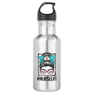 Nurse Life Messy Bun Rainbow Bow Vector Design_1 532 Ml Water Bottle