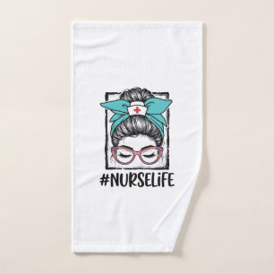 Nurse Life Messy Bun Rainbow Bow Vector Design_1 Hand Towel