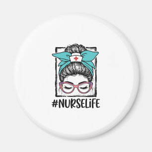 Nurse Life Messy Bun Rainbow Bow Vector Design_1 Magnet