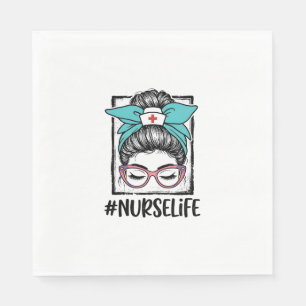 Nurse Life Messy Bun Rainbow Bow Vector Design_1 Napkin