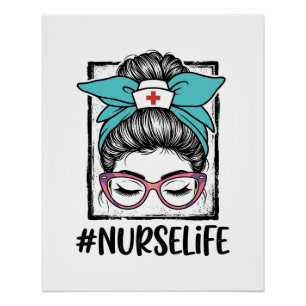 Nurse Life Messy Bun Rainbow Bow Vector Design_1 Poster
