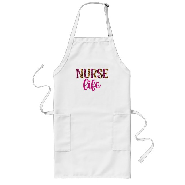 Nurse Life  - Pink and Leopard Print Long Apron (Front)