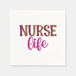 Nurse Life - Pink and Leopard Print Napkin