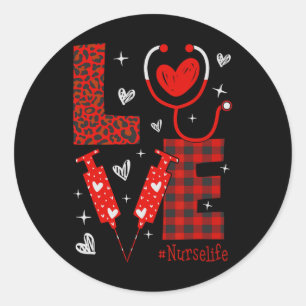 Nurse Life Rn Lpn Cna Healthcare Cheetah Heart Leo Classic Round Sticker
