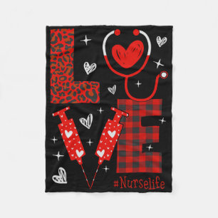 Nurse Life Rn Lpn Cna Healthcare Cheetah Heart Leo Fleece Blanket
