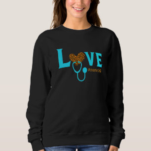 Nurse Life Rn Lpn Cna Healthcare Cheetah Heart Leo Sweatshirt