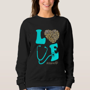 Nurse Life Rn Lpn Cna School Cheetah Heart Leopard Sweatshirt