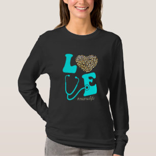 Nurse Life Rn Lpn Cna School Cheetah Heart Leopard T-Shirt