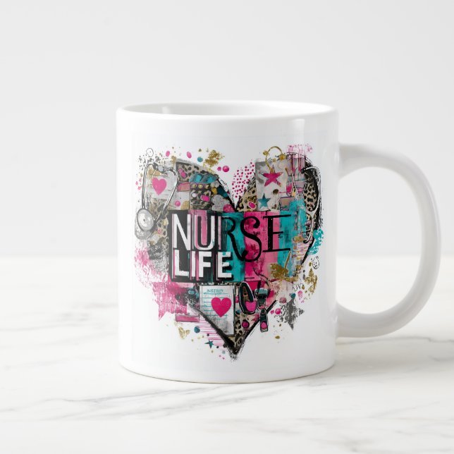 Nurse Life Valentine–Heart-Shaped Medical Large Coffee Mug (Right)