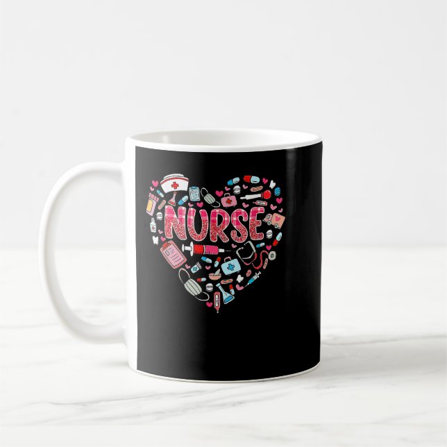 Nurse Life Valentines Day Stethoscope ER ICU NICU  Coffee Mug (Left)