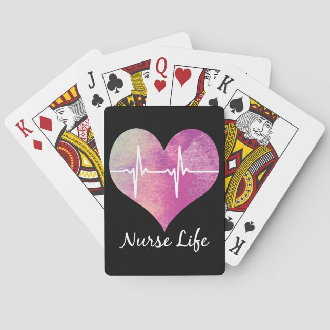 Nurse Life - Watercolor Heart EKG Playing Cards (Back)