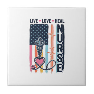 Nurse Live Love Heal Patriotic Vintage Vector Desi Ceramic Tile