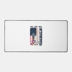 Nurse Live Love Heal Patriotic Vintage Vector Desi Desk Mat