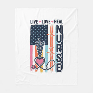 Nurse Live Love Heal Patriotic Vintage Vector Desi Fleece Blanket