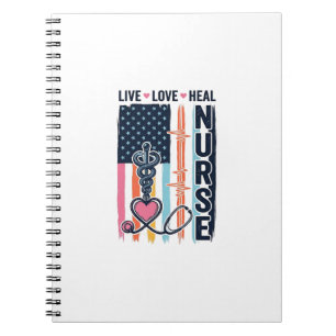 Nurse Live Love Heal Patriotic Vintage Vector Desi Notebook