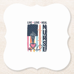 Nurse Live Love Heal Patriotic Vintage Vector Desi Paper Coaster