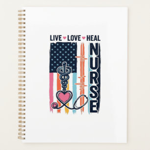Nurse Live Love Heal Patriotic Vintage Vector Desi Planner