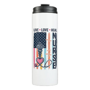 Nurse Live Love Heal Patriotic Vintage Vector Desi Thermal Tumbler