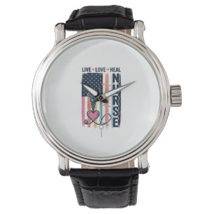 Nurse Live Love Heal Patriotic Vintage Vector Desi Watch