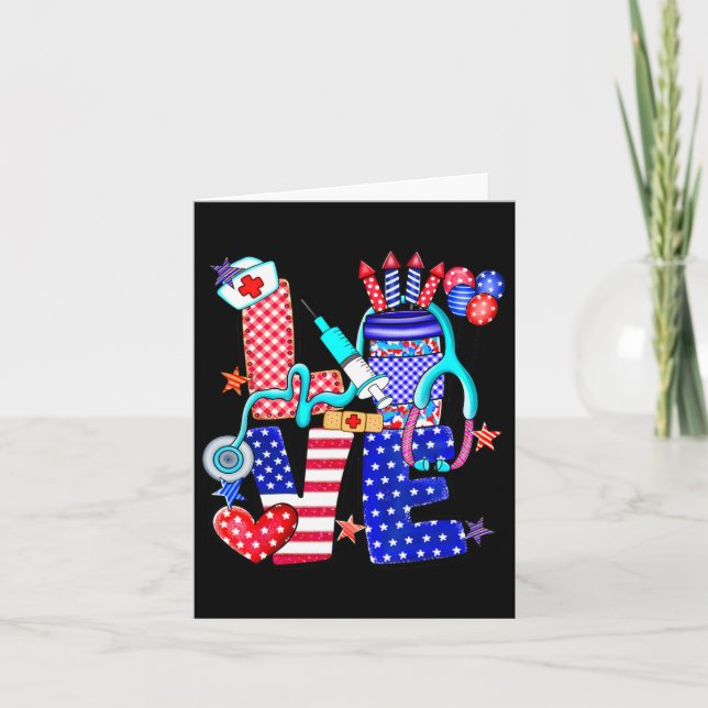 Nurse Love 4th Of July American Flag Memorial Day  Card (Front)