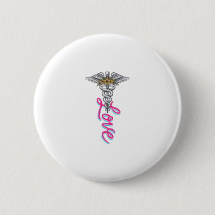 Nurse Love Caduceus Floral Medical Vertical Design 6 Cm Round Badge