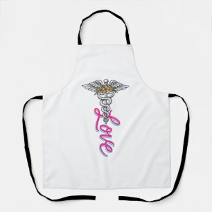 Nurse Love Caduceus Floral Medical Vertical Design Apron
