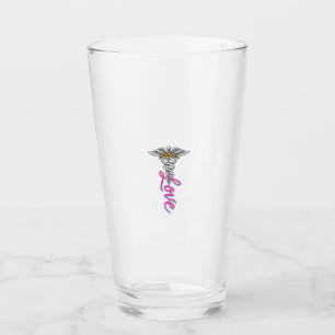 Nurse Love Caduceus Floral Medical Vertical Design Glass