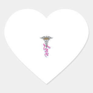 Nurse Love Caduceus Floral Medical Vertical Design Heart Sticker
