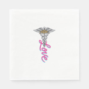 Nurse Love Caduceus Floral Medical Vertical Design Napkin