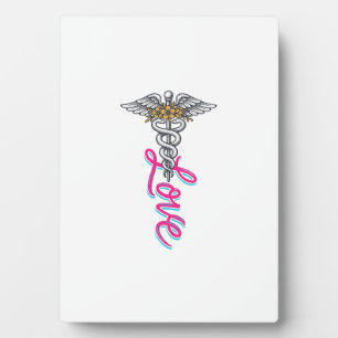 Nurse Love Caduceus Floral Medical Vertical Design Plaque