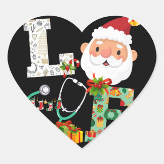 Nurse Love Christmas Santa Xmas Celebrate Heart Sticker