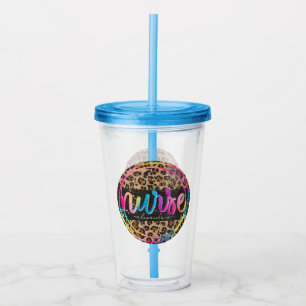 "Nurse - Love, Inspire, Heal" in Rainbow Colour Acrylic Tumbler