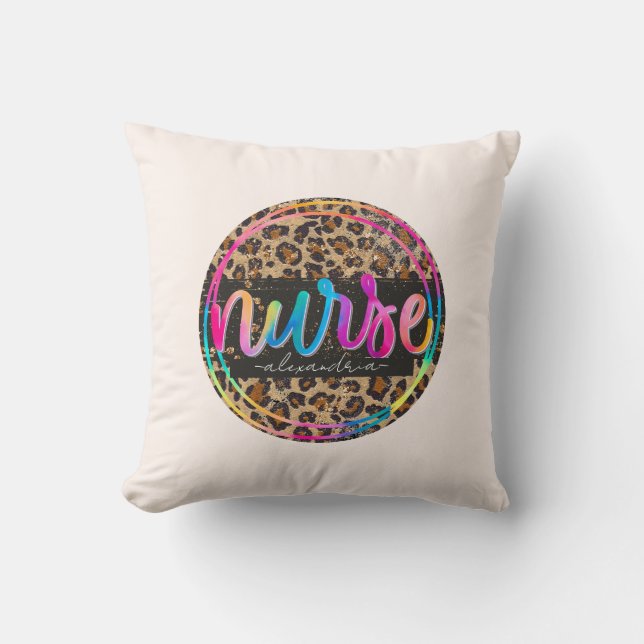 "Nurse - Love, Inspire, Heal" in Rainbow Colour Cushion (Front)