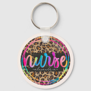 "Nurse - Love, Inspire, Heal" in Rainbow Colour Key Ring
