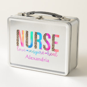 "Nurse - Love, Inspire, Heal" in Rainbow Colour Metal Lunch Box