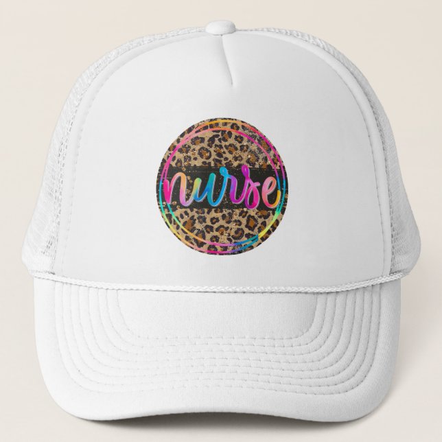 "Nurse - Love, Inspire, Heal" in Rainbow Colour Trucker Hat (Front)